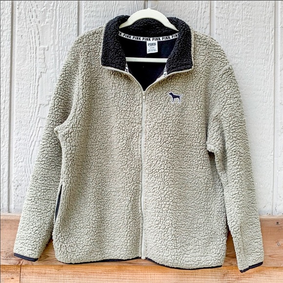 PINK Victoria's Secret Sweaters - PINK VS grey thick sherpa full zip cozy sweater